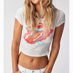 Free People White Short Sleeve Graphic Crop Tee with Multicolor Print